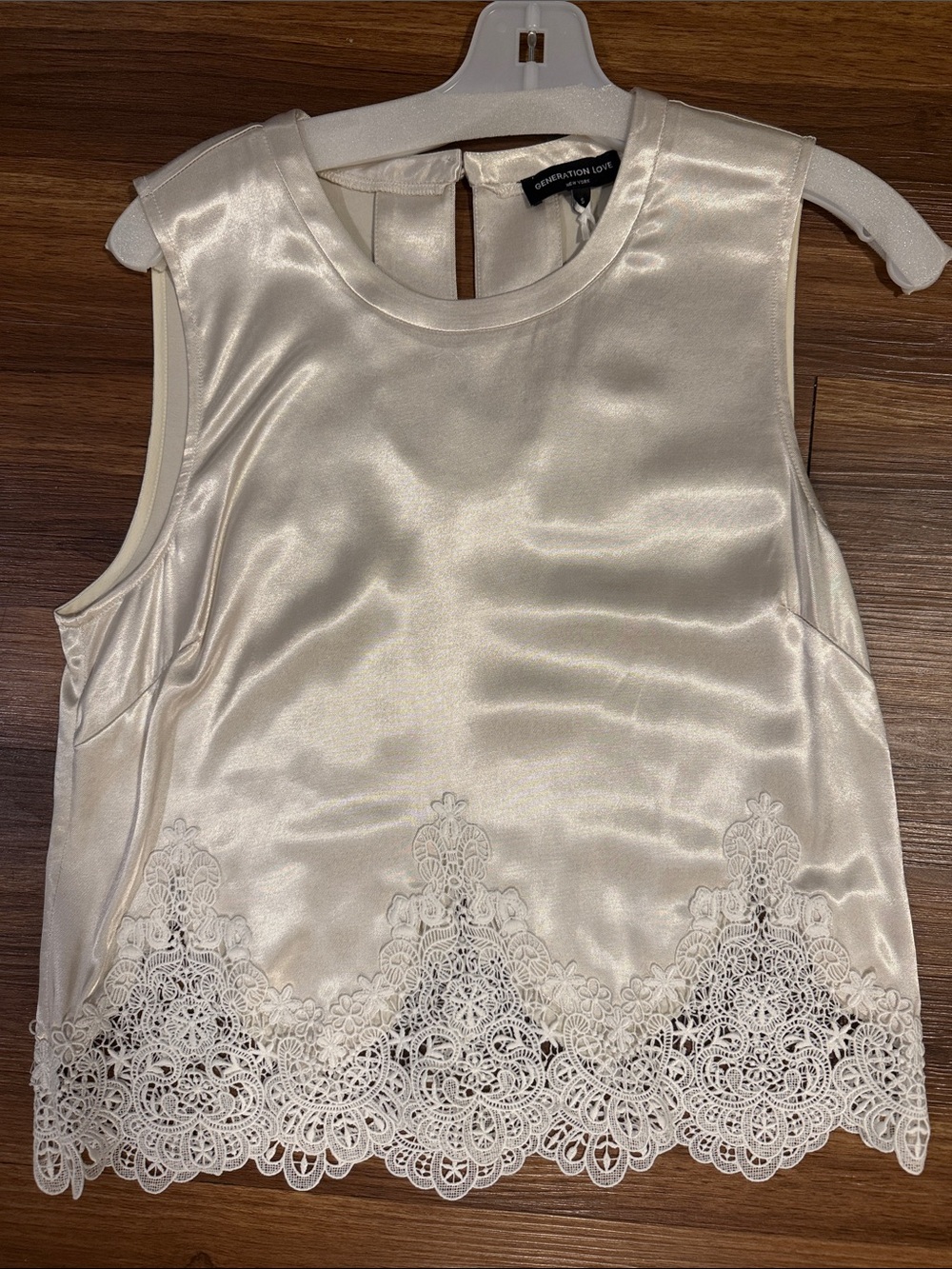 Generation Love Ivory Satin Lace-Hem Sleeveless Top